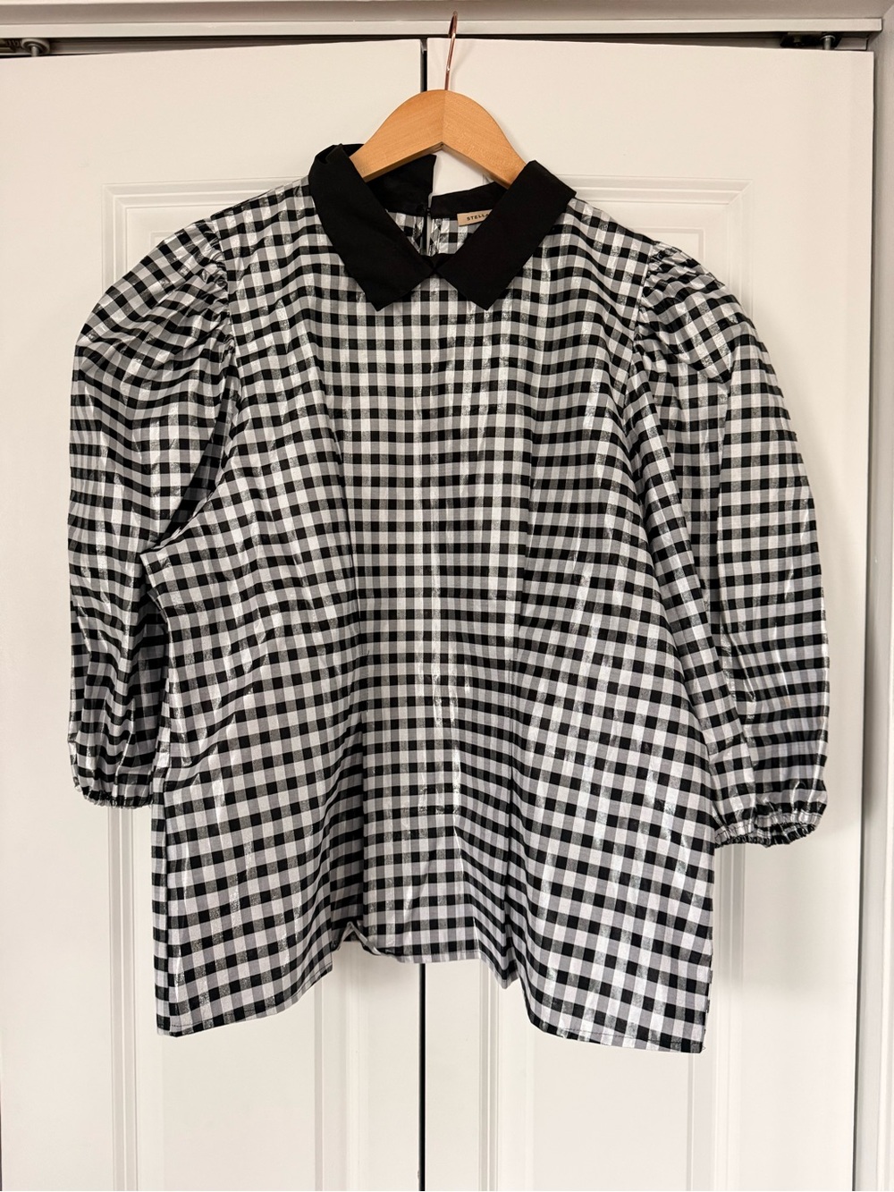 Women’s Stella Nova Black & White Gingham Blouse with Black Collar